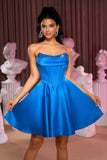 Strapless Corset A Line Royal Blue Cocktail Dress With Beading