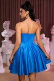 Strapless Corset A Line Royal Blue Cocktail Dress With Beading