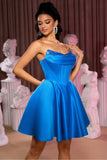 Strapless Corset A Line Royal Blue Cocktail Dress With Beading