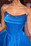 Strapless Corset A Line Royal Blue Cocktail Dress With Beading