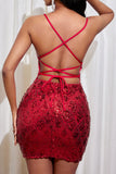 Red Sequins Spaghetti Straps Sparkly Short Homecoming Dress
