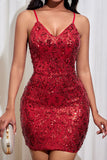 Red Sequins Spaghetti Straps Sparkly Short Homecoming Dress