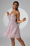 Lilac Sparkly Spaghetti Straps Sequins Short Homecoming Dress