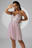Lilac Sparkly Spaghetti Straps Sequins Short Homecoming Dress