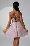 Lilac Sparkly Spaghetti Straps Sequins Short Homecoming Dress
