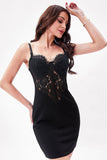 Black Spaghetti Straps Bodycon Short Homecoming Dress with Appliques