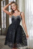 Black Fringed A Line Short Homecoming Dress with Tulle