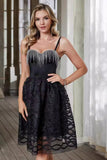 Black Fringed A Line Short Homecoming Dress with Tulle