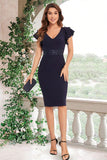 Dark Navy Ruffled Bodycon Satin Long Homecoming Dress
