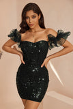 Sparkly Black Ruffled Corset Bodycon Short Cocktail Dress