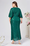 Sparkly Dark Green Mermaid Long Mother of the Bride Dress with Sleeves