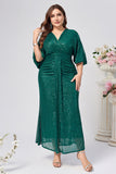 Sparkly Dark Green Mermaid Long Mother of the Bride Dress with Sleeves