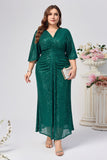 Sparkly Dark Green Mermaid Long Mother of the Bride Dress with Sleeves