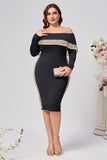 Plus Size Black Bodycon Satin Knee Length Mother of the Bride Dress
