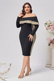 Plus Size Black Bodycon Satin Knee Length Mother of the Bride Dress