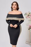 Plus Size Black Bodycon Satin Knee Length Mother of the Bride Dress