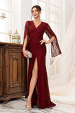 Burgundy Lace Mermaid Long Mother of the Bride Dress with Slit
