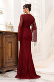 Burgundy Lace Mermaid Long Mother of the Bride Dress with Slit