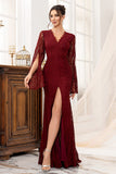 Burgundy Lace Mermaid Long Mother of the Bride Dress with Slit