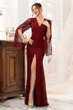 Burgundy Lace Mermaid Long Mother of the Bride Dress with Slit