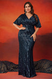 Sparkly Navy Plus Size Long Mother Of The Bride Dress