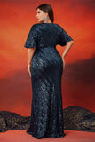 Sparkly Navy Plus Size Long Mother Of The Bride Dress