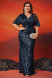 Sparkly Navy Plus Size Long Mother Of The Bride Dress
