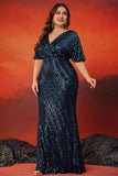 Sparkly Navy Plus Size Long Mother Of The Bride Dress