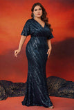 Sparkly Navy Plus Size Long Mother Of The Bride Dress