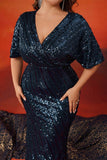 Sparkly Navy Plus Size Long Mother Of The Bride Dress