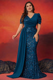Sparky Blue Mermaid Plus Size Long Mother of the Bride Dress