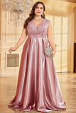 Blush Pink Plus Size Satin Long Mother Of The Bride Dress