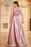 Blush Pink Plus Size Satin Long Mother Of The Bride Dress