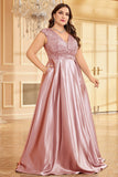 Blush Pink Plus Size Satin Long Mother Of The Bride Dress