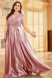 Blush Pink Plus Size Satin Long Mother Of The Bride Dress