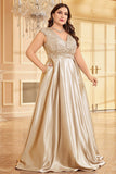 Blush Pink Plus Size Satin Long Mother Of The Bride Dress