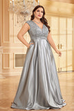 Blush Pink Plus Size Satin Long Mother Of The Bride Dress