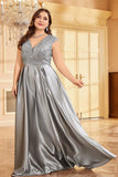 Blush Pink Plus Size Satin Long Mother Of The Bride Dress