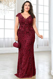 Sparkly Burgundy Plus Size Long Mother of the Bride Dress