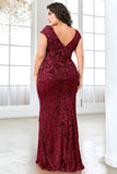Sparkly Burgundy Plus Size Long Mother of the Bride Dress