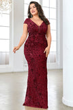 Sparkly Burgundy Plus Size Long Mother of the Bride Dress