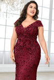 Sparkly Burgundy Plus Size Long Mother of the Bride Dress