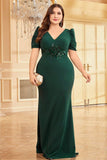 Dark Green Satin Plus Size Long Mother Of The Bride Dress