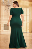 Dark Green Satin Plus Size Long Mother Of The Bride Dress