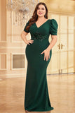 Dark Green Satin Plus Size Long Mother Of The Bride Dress