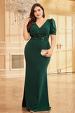 Dark Green Satin Plus Size Long Mother Of The Bride Dress