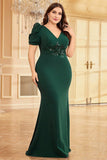 Dark Green Satin Plus Size Long Mother Of The Bride Dress