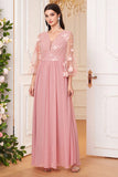 Blush Pink A Line Long Mother Of The Bride Dress With Flowers