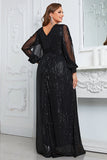 Sparkly Black A Line Long Mother of the Bride Dress
