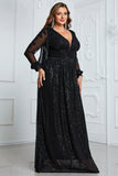 Sparkly Black A Line Long Mother of the Bride Dress